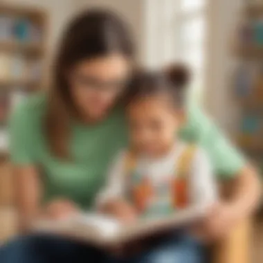 A young child engaged in reading with a parent