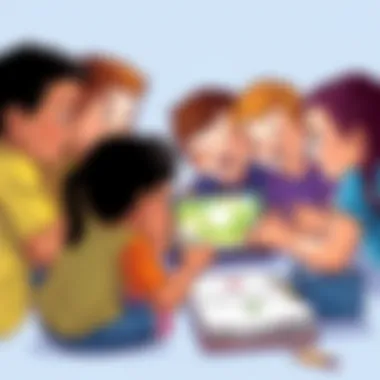 Group of children collaboratively playing an online game