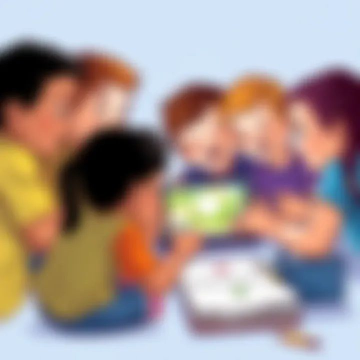 Group of children collaboratively playing an online game