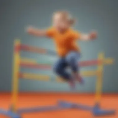 Agility Hurdles Jumping Exercise Young child jumping over colorful agility hurdles