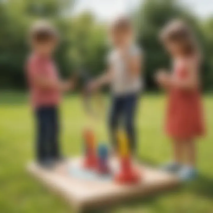 Preschooler playing ring toss game outdoors