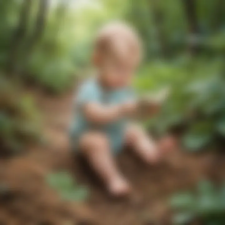 Adorable baby exploring nature's textures in an outdoor setting