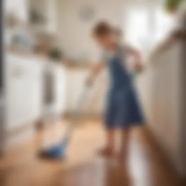 Child sweeping the floor