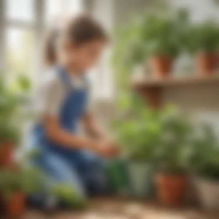 Child watering plants