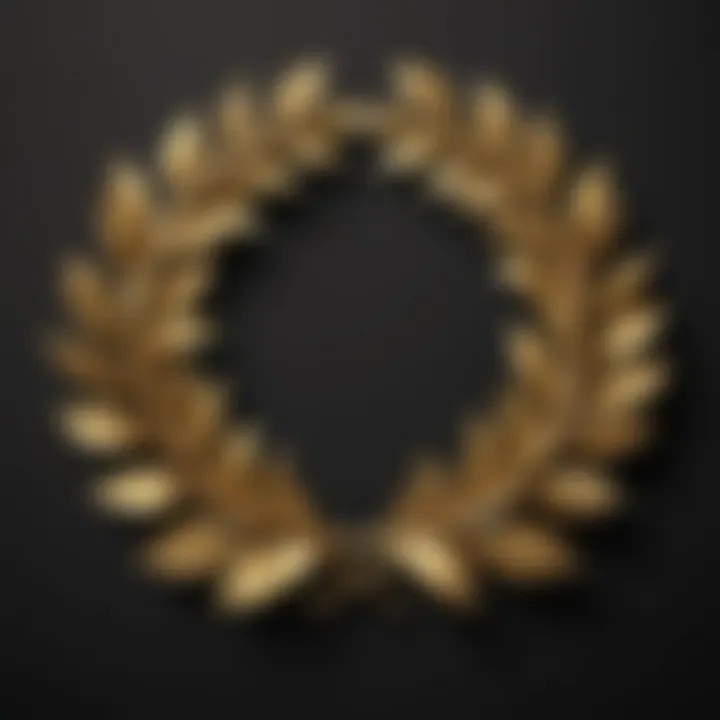 Golden laurel wreath on black background