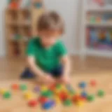 Child counting colorful blocks