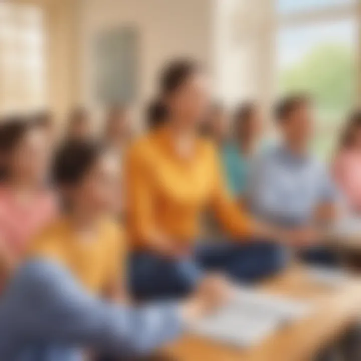 Teacher guiding a mindfulness exercise with students