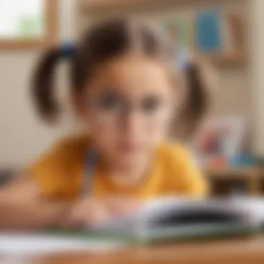 Child engaged in workbook activities with a focused expression