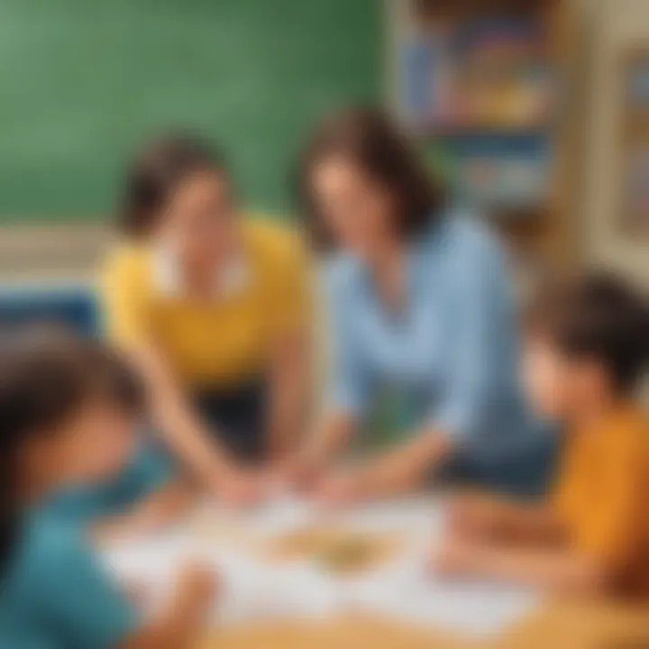 Teacher guiding children through math activities