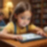 A child engaging with an interactive reading game on a tablet.