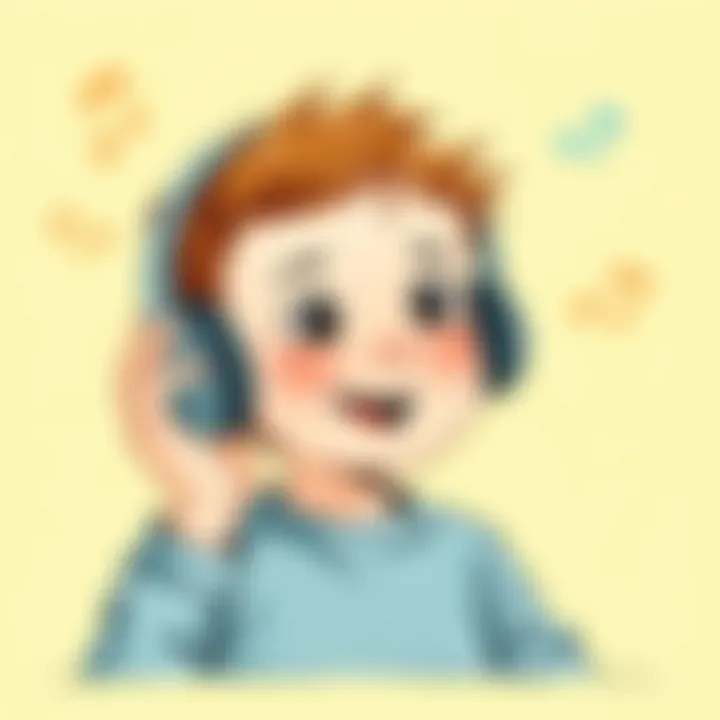 A child listening to a podcast with headphones