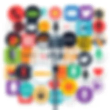 A colorful podcast logo collage