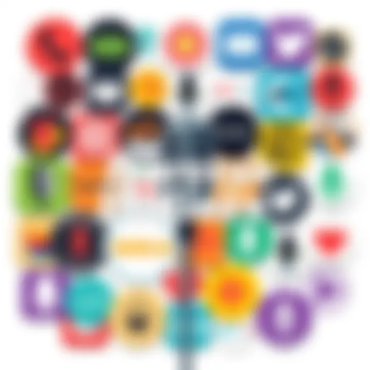 A colorful podcast logo collage