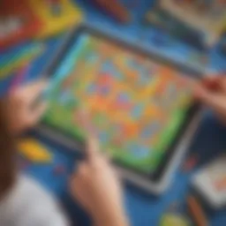 A colorful tablet displaying a fun educational game for kids
