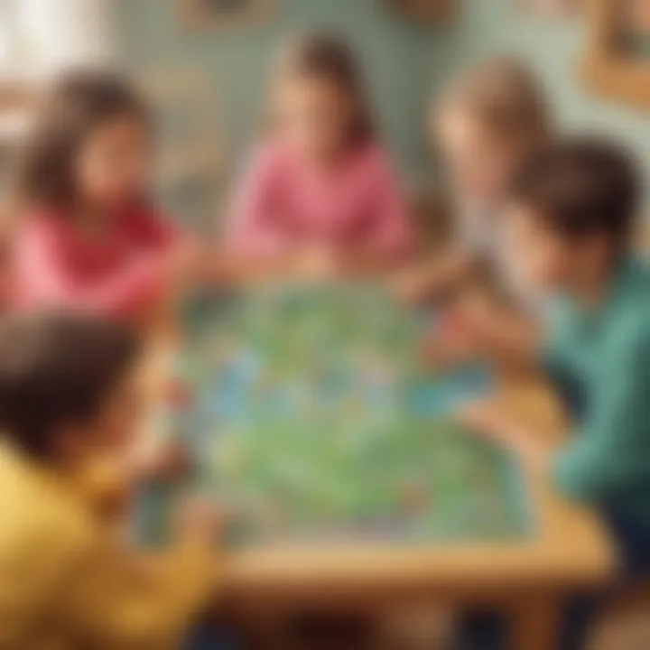 Children playing an educational board game together