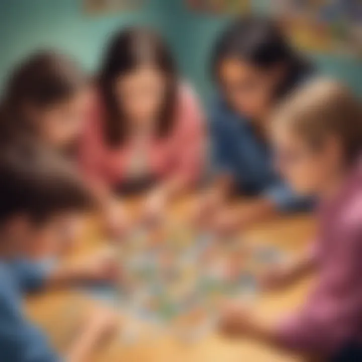 Group of students focused on a puzzle