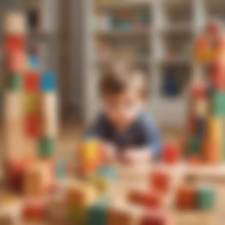 Curious toddler building with colorful blocks