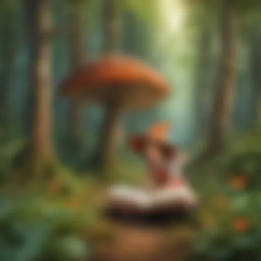 Illustration of a whimsical book character in a magical forest