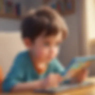 Child Watching Educational Cartoon A young child engaging with a tablet, watching an educational cartoon.