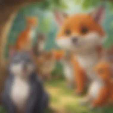 Friendly Animal Characters A colorful scene from a popular cartoon for young children featuring friendly animal characters.