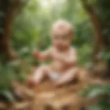 Cherubic baby engaging in sensory play with natural materials