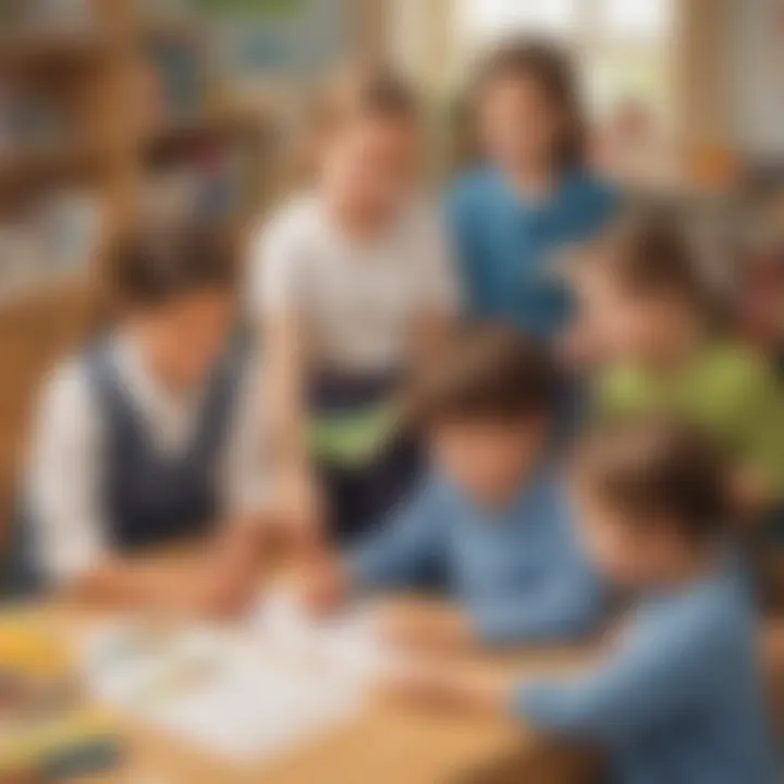 Illustration of children engaged in letter recognition activity
