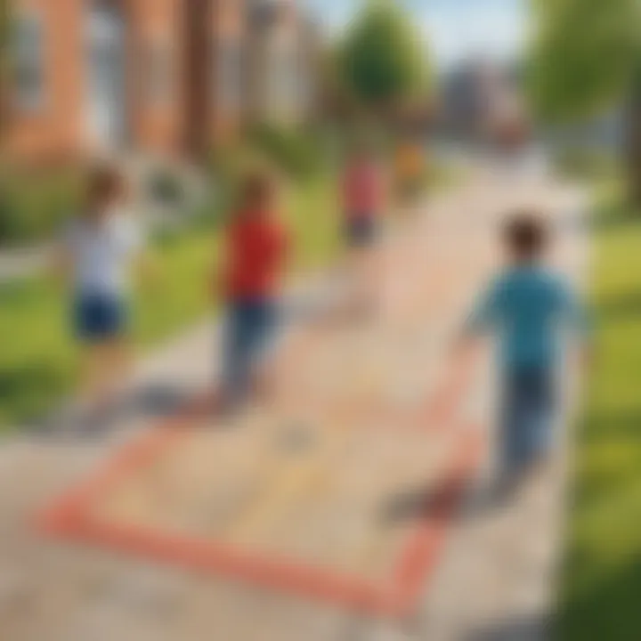 Group of children enjoying a game of hopscotch