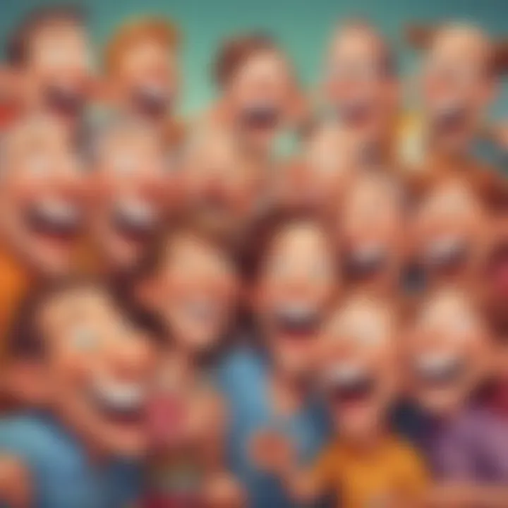 Colorful cartoon characters laughing together