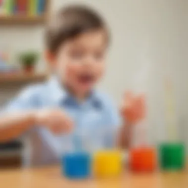 Spectrum Splashes: Colorful Water Experiment Preschooler conducting colorful water experiment