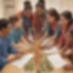 Diverse group of middle schoolers engaged in a team-building activity