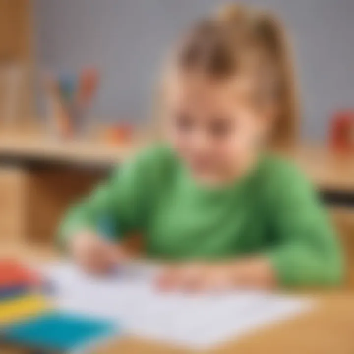 Child focused on completing a practice sheet