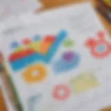 Colorful kindergarten practice sheets spread across a table