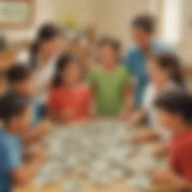 Diverse Money Counting Group Illustration of diverse group of children learning to count money