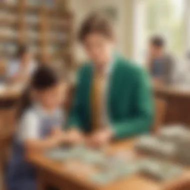 Confident Money Exchange Illustration of a young student confidently making a purchase using money