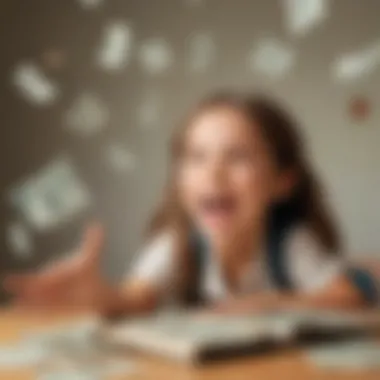 Illustration of a young student excitedly receiving money for learning achievements