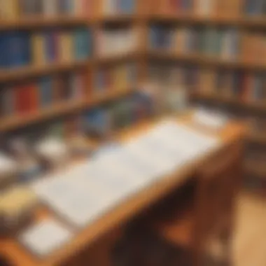 A study area filled with books and notes