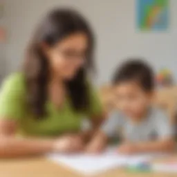 Young child engaging with math worksheets