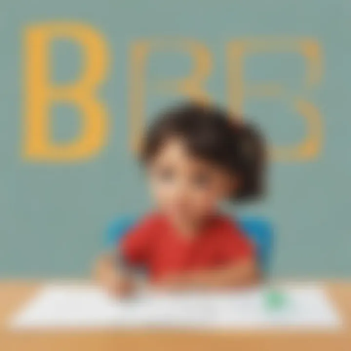 Preschool child practicing writing the letter B