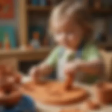 Clay Creations Two-year-old molding clay into shapes