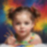 Child painting with colorful brushes