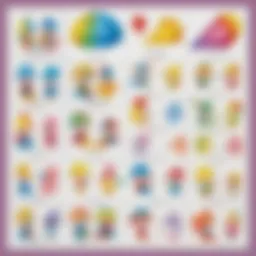 A colorful worksheet filled with simple addition problems for kids.