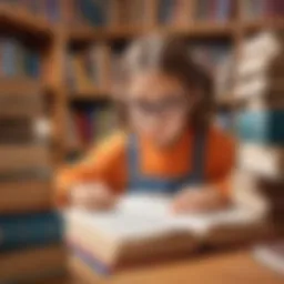 Child studying with books