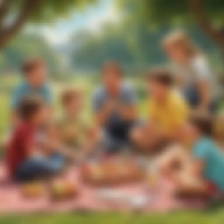 A group of children sharing jokes at a picnic