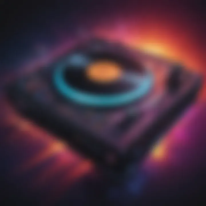 DJ turntable with colorful light effects