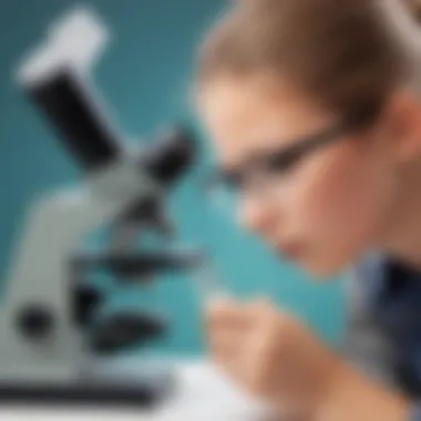 Crystal Growth Microscopic Analysis Young scientist examining the growth of crystals under a microscope