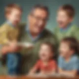 Illustration depicting a father telling a joke to his children