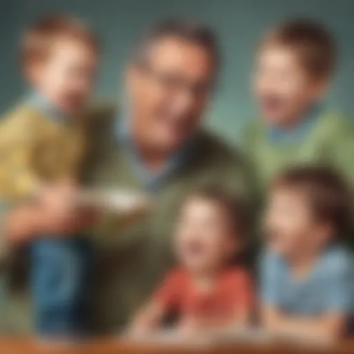 Illustration depicting a father telling a joke to his children