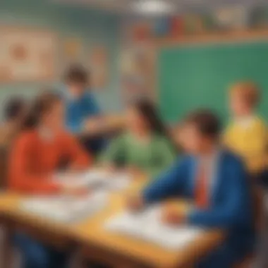 Classroom setting with students discussing topics