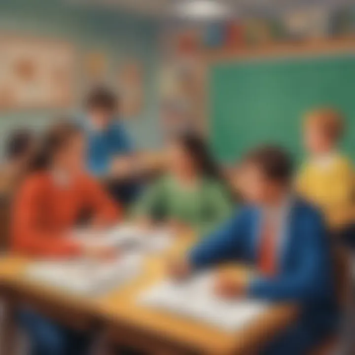 Classroom setting with students discussing topics