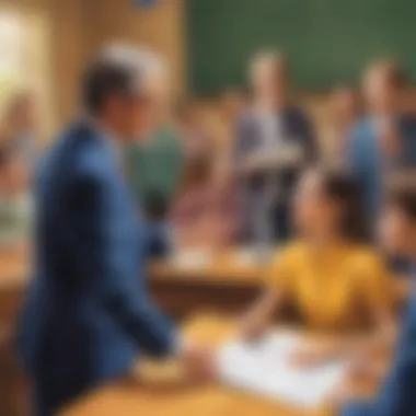 Teacher guiding students in a debate activity